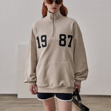 Loose Fit 1987 Quarter Zip Sweatshirt / Beige