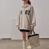 Loose Fit 1987 Quarter Zip Sweatshirt / Beige