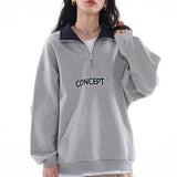 Loose Fit  Concept Quarter Zip Sweatshirt / Melange Grey